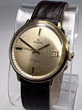 Silvana Swiss Made 34mm Gold Tone Automatic Date Watch w/ Champagne Patina Dial